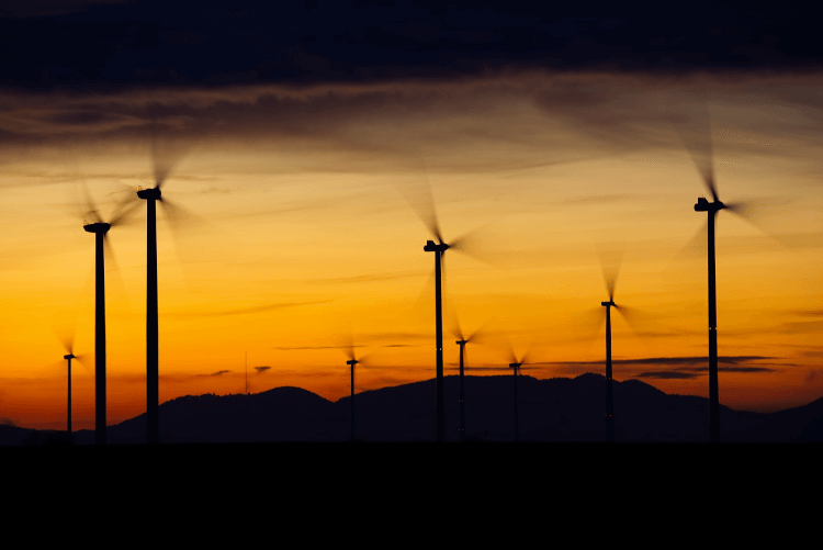 A energia eólica sendo produzida pelo vento
